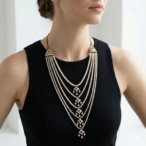 Vintage 1970s Indian Meenakari Panchlara Five-Layered Pearl Statement Necklace